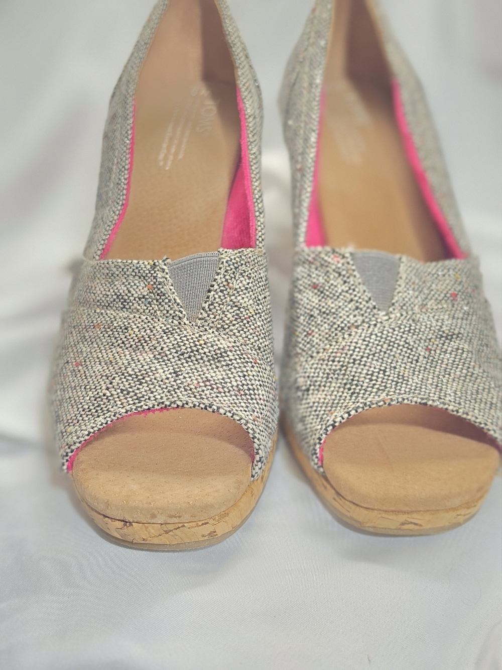 TOMS Women's Grey Speckled Open-Toe Wedge - Pink Lining - Picture 2 of 5